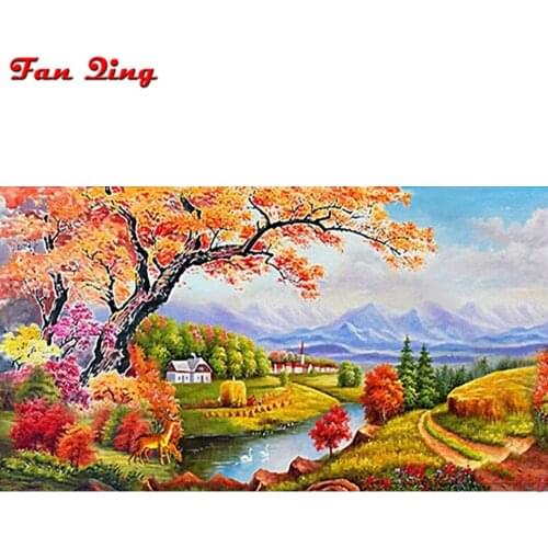 Diy Diamond Painting Landscape Village Villa Home Decoration Diamond Embroidery Square Round Mosaic Decoration Needlework Gift