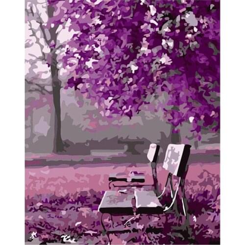 DIY Digital Painting By Numbers Package Pink park chair oil painting mural Kits Coloring Wall Art Picture Gift frameless