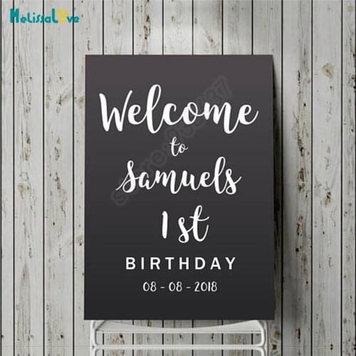 Welcome To Birthday party Decal Custom Name Age And Date Reception Sign Baby Vinyl Decal Quote Wood Board Sticker B798