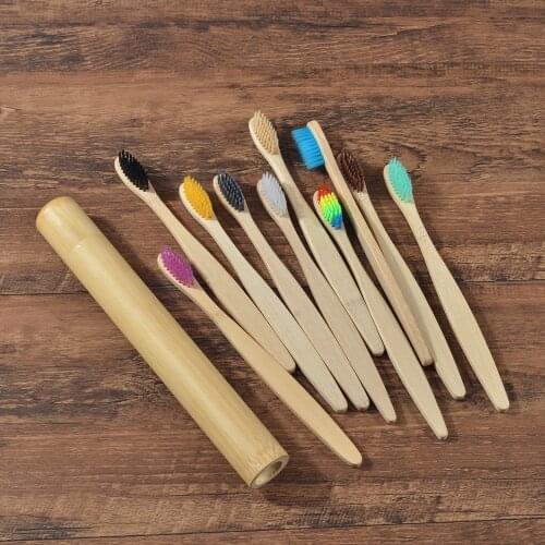 Eco Friendly Bamboo case With Toothbrush Colorful Soft Bristles Biodegradable Teeth Brush Bamboo Toothbrushes Oral Care Tooth