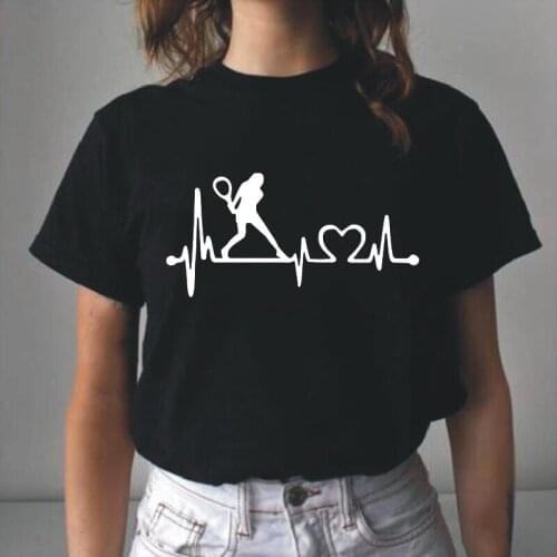 Summer Cotton Harajuku Tee Shirt Femme Fashion Able Lady Tennis Racket Heartbeat Lifeline Print T Shirt Women Tops Blusas Mujer