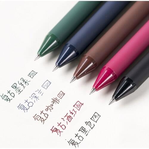 5pcs/box Kaco Retro Color Gel Pen for Adult Retractable Extra Fine 0.5mm Kawaii Pen for Planner Making Notes