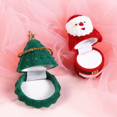 HOSENG Green Flannel Christmas Tree Ring Box Mall Activities Surprise Romantic Jewelry Santa Claus Velvet Packaging Case HS_901