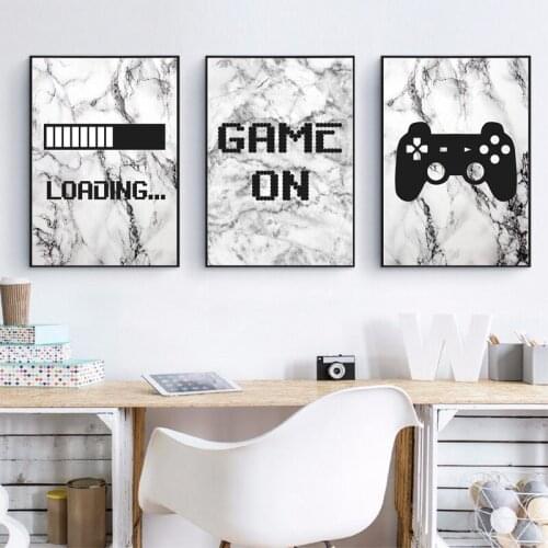 Gaming Marble Minimalist Art Canvas Painting Poster Boys Room Decoration , Video Game Wall Pictures Prints Playroom Wall Decor