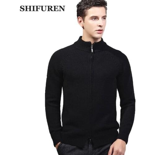 SHIFUREN New Winter Mens Cardigans Sweaters Jacket Zipper Mandarin Collar Knitwear Casual Clothes For Men Christmas Sweater