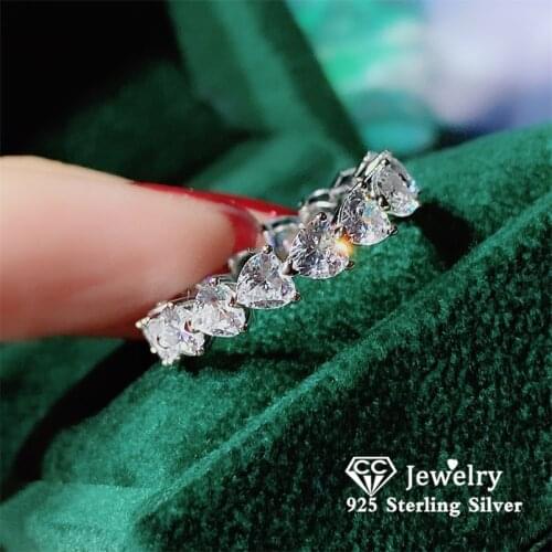 CC S925 Silver Rings For Women Classic Proposal Wedding Ring Heart Cubic Zirconia Joint Row Drill Anel Luxury Jewelry CC3145