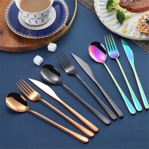 Colorful Stainless Steel Dinnerware Knife Dinner Set Cutlery Forks Spoons Home Party Tableware Set Utensils Kitchen Accessories