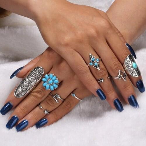 Hot sale Classic Blue Stone Round Water Drop Clouds Geometrical Irregular Ring Set Lady Charm Costume Jewelry Accessories