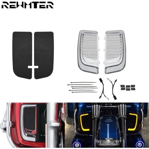Motorcycle Solid Plates Radiator Grills W/ Chrome LED Fairing Lower Grills light Turn Signals Lamp For Harley Touring Road Glide