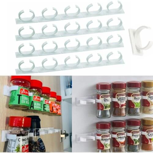 4 Pcs Wall Mount Home Kitchen Storage Rack Ingredient Spice Plastic Clip Rack Organizer Accessories Jars Spice Holder Tools
