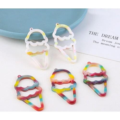 New 20pcs Acetic Acid DIY Jewelry Charms Hollow Out Colorful Kawaii Ice Cream Shape Necklace Bracelet Ornament Pendants 26*50mm