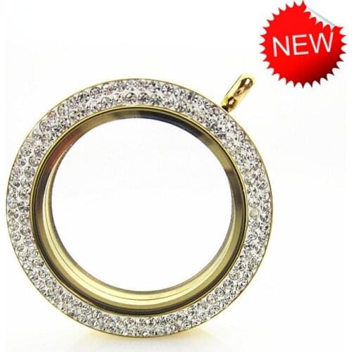 New Arrive 3pcs 34mm Big Size Golden Stainless Steel Floating Locket Pendant Magnetic Open With Crystal Glass Memory Lockets