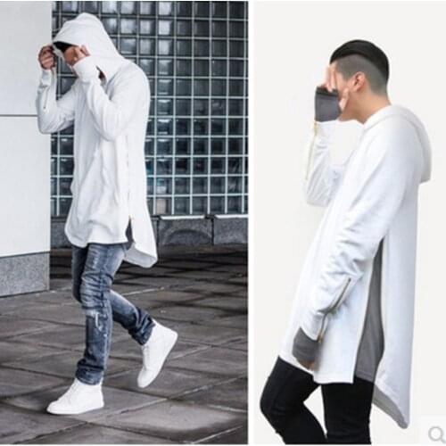 M-4XL Europe and America Dark High Street Hip-hop Arc Hem Front Short Back Long Sleeve Side Zip Mid-length Large Size Mens Hood