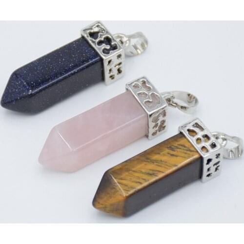 Silver Plated Natural Tiger eye Pink Crystal Stone Square Column Pendants Women Girl Chain Charm Necklace Jewelry Accessories