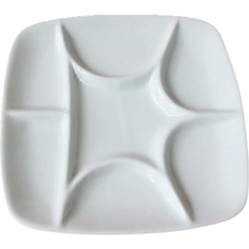7-Well Square White Ceramic Artist Paint Palette for Watercolor Gouache Acrylic Oil Painting