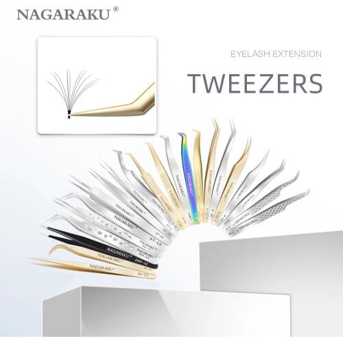 NAGARAKU Tweezers Stainless Steel Straight Curved Tools Eyelash Extension Accurate Nippers Pointed Clip Set Makeup Tools