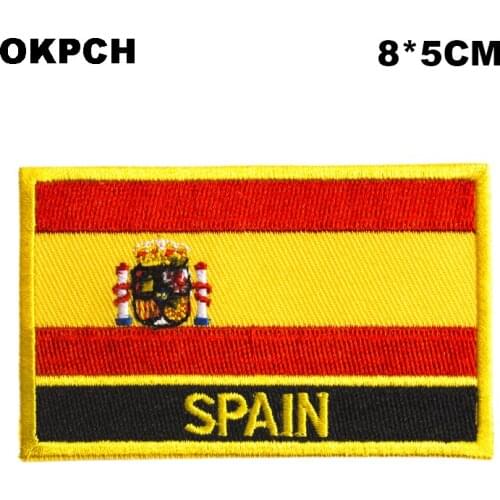 Spain Rectangular Shape Flag patches embroidered flag patches national flag patches for clothing DIY Decoration PT0190-R