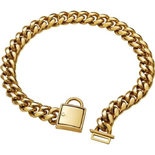 PMG 14mm Gold Chain Dog Collar Necklace Stainless Steel Bulldog Pitbull Small Dog Large Dog Collar Leash Pet Products