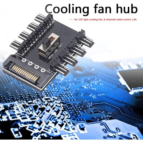 Cooler Cooling Fan Hub PC SATA 1 to 8 3Pin 12V Splitter Power Socket PCB Adapter 2 Level Speed Controller for Computer Laptop
