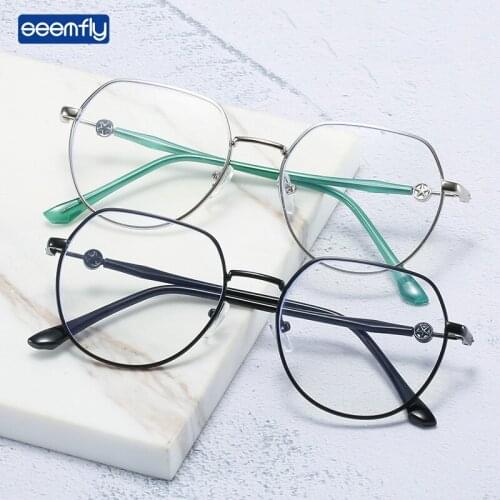 Seemfly Vintage Anti Blue Light Myopic Glasses Women Men Ultralight Metal Frame Short-sighted Eyeglasses With Diopters -1.0 -4.0