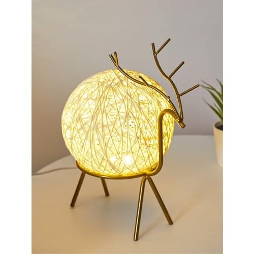 Nordic golden deer rattan ball small night lights bedroom bedside sleep lamp romantic Birthday present night lamps deco fixtures