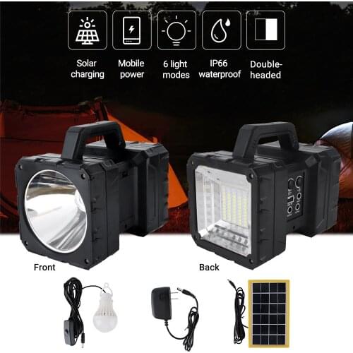 BORUiT 60W Super Bright LED Spotlight Double Head Portable Lantern Rechargeable Searching Solar Work Light Outdoor Finshing