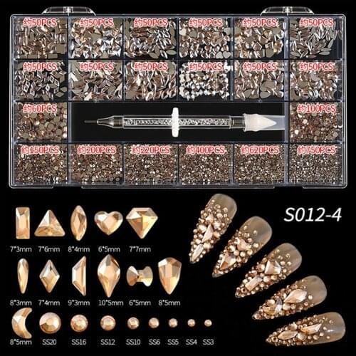 Swarovsky Mixed Shape 21Grids Crystal AB 3D Nail Art Rhinestones Flatback Strass Shiny Glass Nail Stones Gems For DIY Nails Art