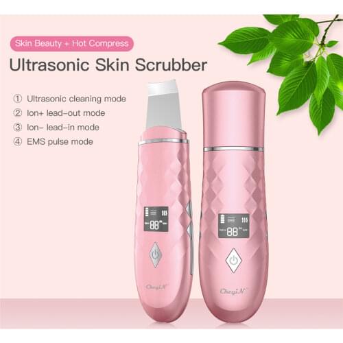 Ultrasonic Deep Cleaning Facial Skin Scrubber Hot Compress EMS Ion Face Pore Cleaner Skin Peeling Lifting Blackhead Remover 48