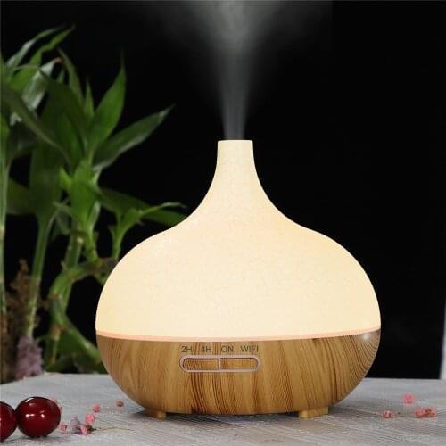 300ML Ultrasonic Smart WiFi Air Humidifier Crack Fragrant Essential Oil Diffuser Use Tuya APP Household Wood Grain 7 light Color
