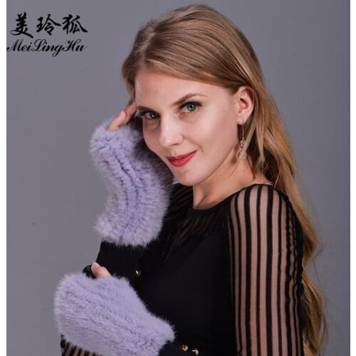 Knitted Women Real Mink Fur Gloves Thick Warm Fur Winter Glove New 2017 Fashion Female Solid Knitted Fingerless Glove