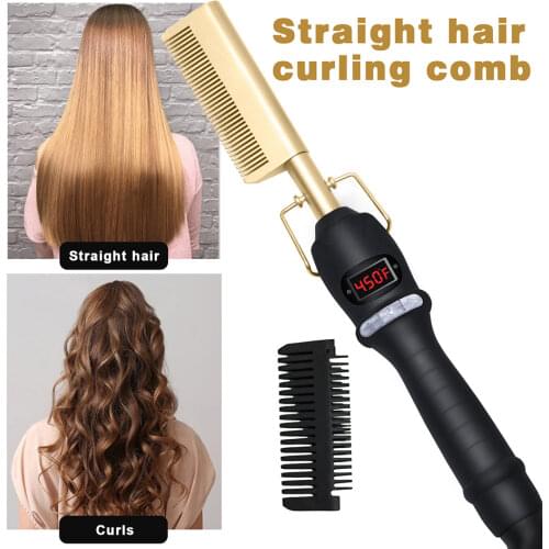 Brush Hair Straightener Ceramic Flat Iron Hair Straightening Brush Electric Hot Comb Men Beard Straightener Beard Heated Comb