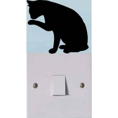 Funny Pet CAT Cleaning Switch Decal Fashion Decor Wall Stickers 3SS0257