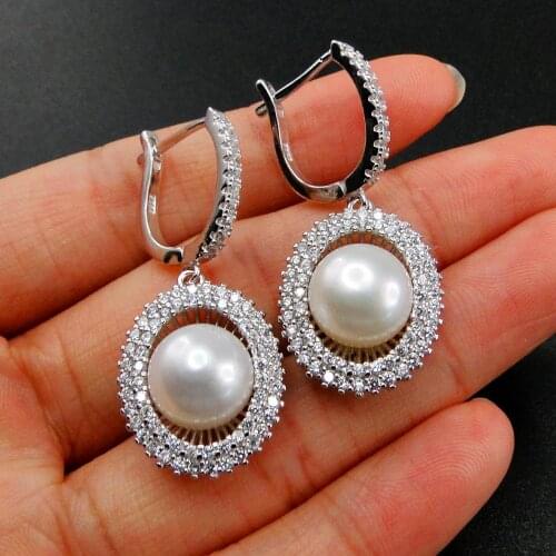 High Quality 925 Sterling silver Freshwater Pearl Jewelry Leverblack Hoop Earrings Pearl Women Earring For Gift