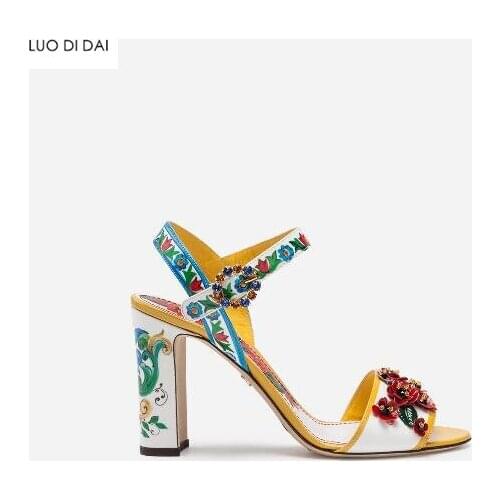 2019 vintage sandals women sexy open toe high heels flora print gladiator sandals party shoes woman chunky heel stilettos