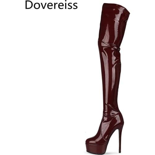 Dovereiss Fashion Womens Shoes Winter Pointed Toe Block heels Waterproof Zipper Over the knee bootsLadies Boots Concise 35-45
