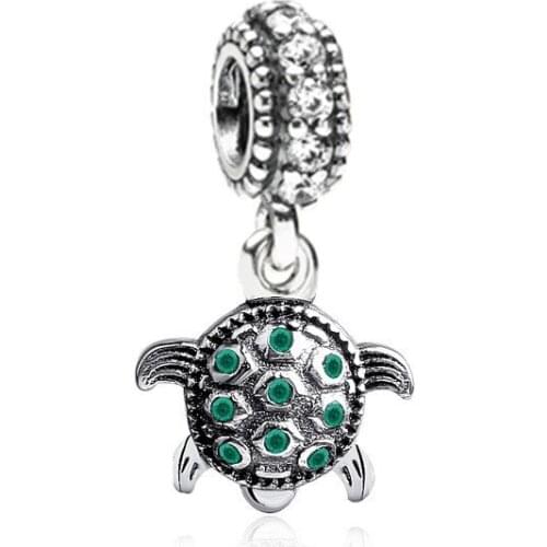5PCS New Tortoise Pendant Green Crystal Animal Zinc Alloy Dangle Charms Fit DIY Berloque Bracelet Women Men Jewelry Accessories