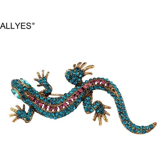 ALLYES Crystal Lizard Brooches For Women & Men Enamel Pin Retro Vintage Rhinestone Large Animal Brooch Female Jewelry
