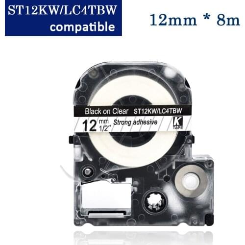 CIDY 20 piece compatible ST12KW/LC-4TBW 12mm black on clear label tape for KingJim label machine LW300 LW400