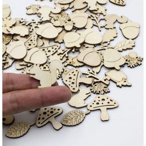 50pcs Wood Slice animals Laser Cut Out Natural Wood Pieces Children Handmade Scrapbooking DIY Party Wedding Decoration