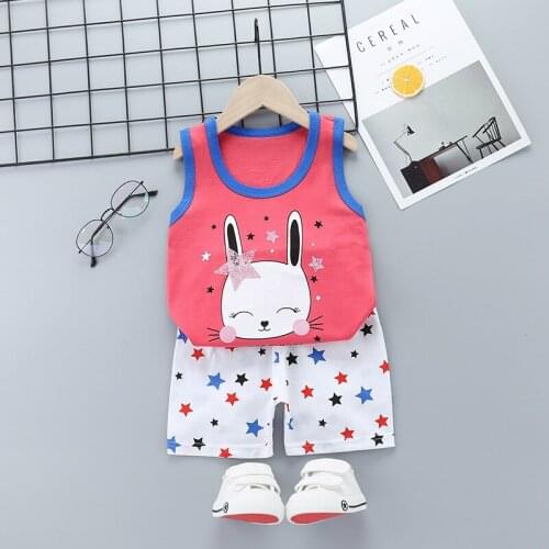 Cute Sleeveless Tops and Shorts Suit for Kids 2020 Fashion Summer Clothing Printed Two Pieces Clothing Set Childrens Tracksuit