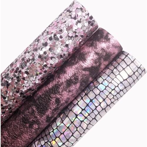 Purple Chunky Glitter Leather Fabric Metallic Synthetic Leather Iridescent Crocodile Leather For BOWS DIY 21X29CM G543