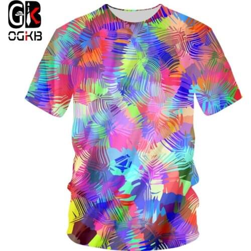 OGKB Summer Women/mens 3d Print Rainbow T Shirt Unisex Short Sleeve Gothic Round Neck Casual T-shirt Unisex Tee Shirts