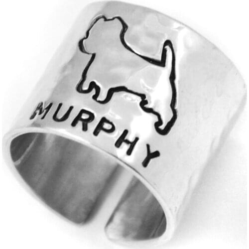 Personalized Hammered Westie Ring, Dog Lover Gift Custom Westie Ring Hand Stamped, Engraved Ring Wide