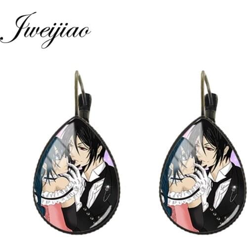 JWEIJIAO Popular cartoon Earrings Glass photo Tear water-drop Ear Clip Earrings Antique Bronze Student trendy jewelry gift BB19