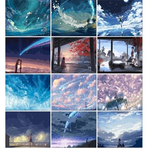 Gatyztory DIY Oil Painting By Numbers anime Sky Girl Scenery Coloring By Numbers Landscape Paint Canvas Picture Hand Painted