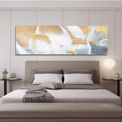 Canvas Painting Large Abstract Gold White Feather Poster Pictures Decoration Wall Art for Living Room No Frame