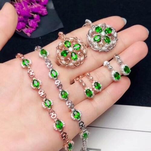 Natural Flint emerald suit 925 sterling silver luxury fashion exquisite jewelry wedding party gift