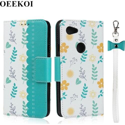 OEEKOI Lanyard Flower Print Wallet Leather Flip Case for Google Pixel 3A