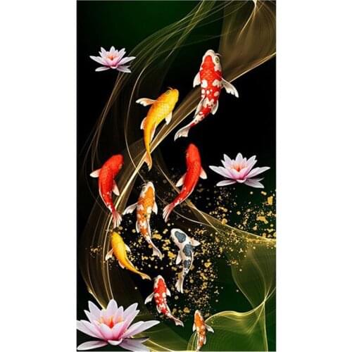 Paint with Diamond Embroidery Diamond Painting Full Round Picture of Rhinestone Home Decor ,Lucky Fish