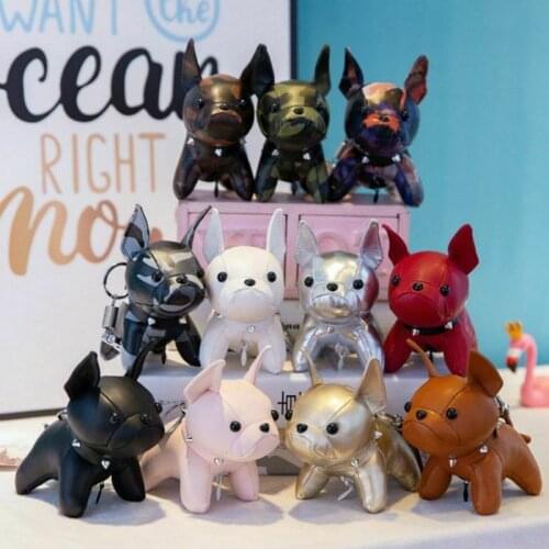 Mini Bulldog Keychains Faux Leather Puppy Doll Key Rings Hanging Pendant Key Holder French Bulldog Charm Bags Decor Car Trinket